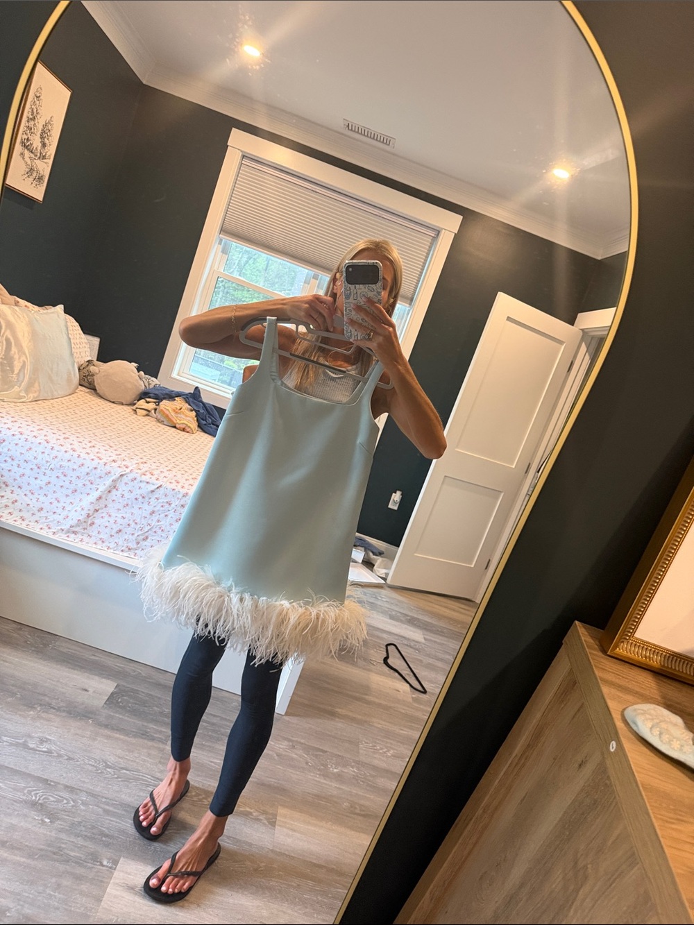 Retrofete Mint Feather-Hem Square-Neck Mini Dress - Picture 10 of 10